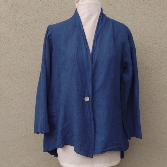 Fenini Jackets & Blazers - Fenini Blue Linen Swing Jacket M